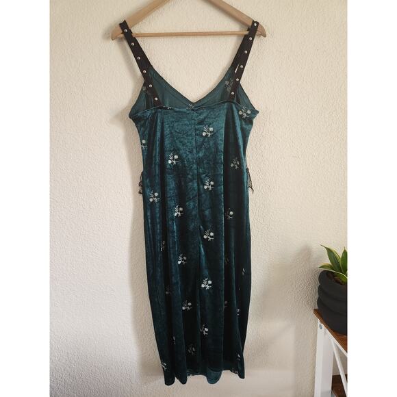 Zara Y2k Suede Flower Embroidered Lace Forest Green Dress - Picture 6 of 8